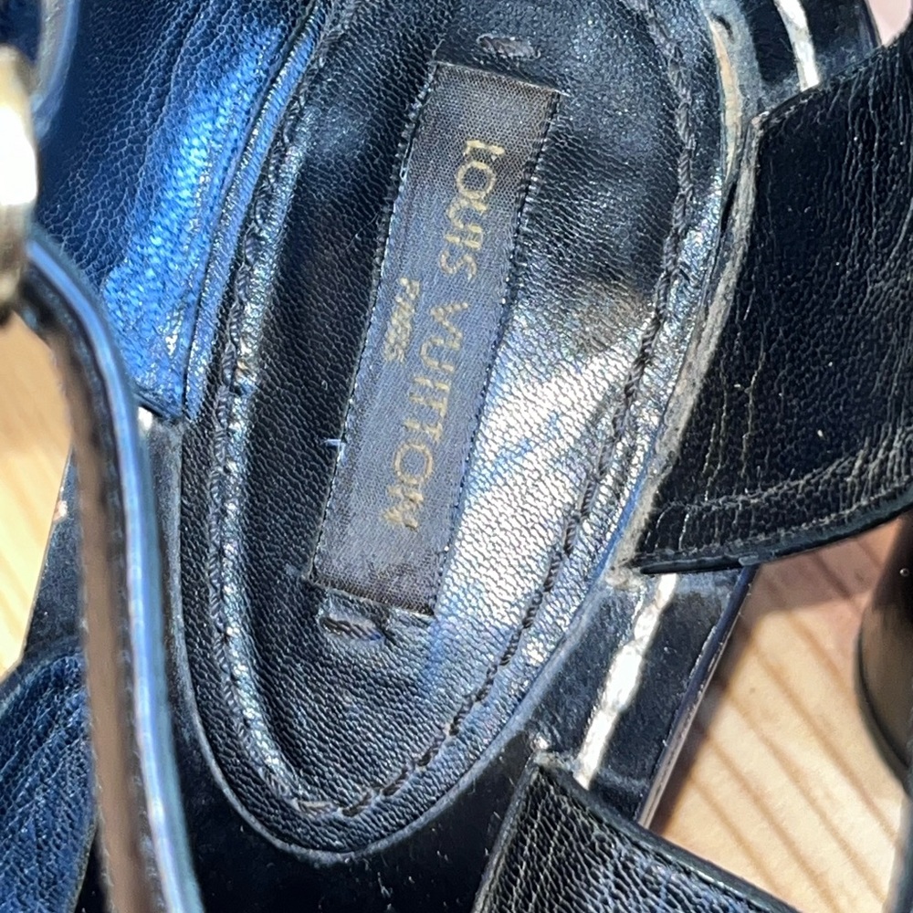 Louis Vuitton Embellished Suede and Leather Ankle Strap Sandals in Black Size 39 - Picture 6 of 11
